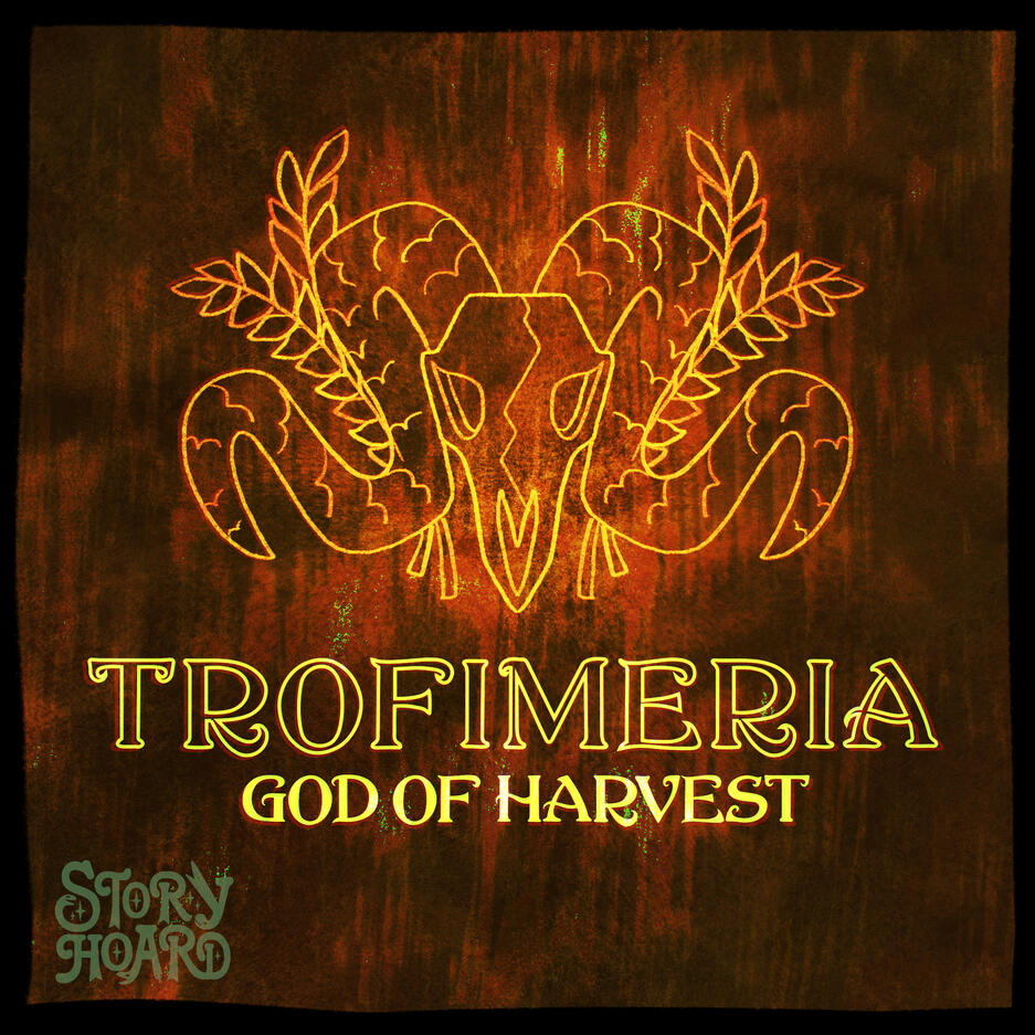 Trofimeria, god of harvest. An icon of a ram skull and wheat.